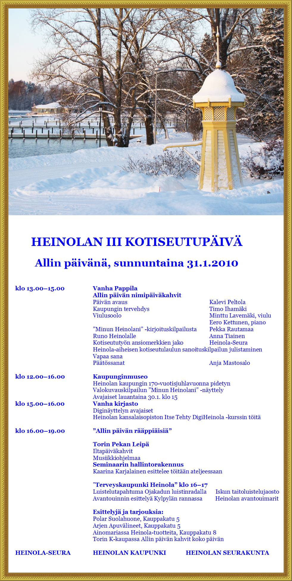 Heinolan III Kotiseutup&auml;iv&auml;n ohjelma